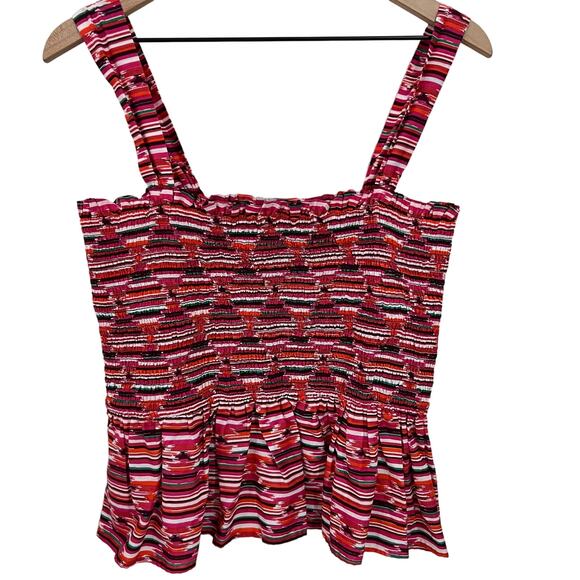 Loft Pink Ikat Smocked Peplum Cami Tank Top Size Medium New Plum Kiss - Picture 3 of 10